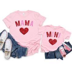 "What a fun way to celebrate Valentine's Day or just any day with your Mini Me, with these matching Mommy and Me Shirt set, Click to order yours today! Adult Size Tees, This style is a loose fit style. Please look at the Size Chart to select your size. What You'll Receive~ This listing is for One Shirt, **to purchase the set of both shirts add 2 of these listings to your cart.  Matching Hair Bow Link - https://www.etsy.com/listing/1160934779/over-the-top-valentines-hair-bow-large Matching Red Tu Unique Kids Clothes, It's My Birthday Shirt, Mother Daughter Shirts, Happy Birthday Shirt, Daughter Shirts, Unique Baby Clothes, Mom And Daughter Matching