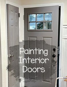 a door with the words painting interior doors on it in front of an open doorway