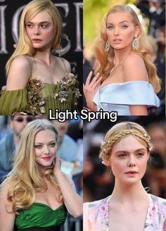 Light Spring color analysis identifies individuals with warm, light features, such as peachy or golden skin tones, light eyes, and light to medium hair. Ideal colors include pale peach, light coral, soft lemon, mint green, and light aqua. Avoid dark, muted, or overly cool colors. Famous Light Spring: Amanda Seyfried. Light Spring Color Analysis, Spring Color Season, Spring Color Analysis, Spring Celebrities, Light Spring Palette, Style Analysis, True Spring, Spring Palette