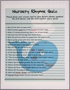 a printable nursery rhyme quiz with question marks on the front and back