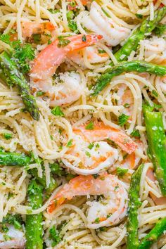 pasta with shrimp, asparagus and parmesan cheese