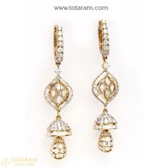 Diamond Earrings for Women in 18K Gold VVS Clarity E-F Color -Indian Diamond Jewelry -Buy Online Indian Diamond Earrings, Drop Earrings Diamond, Diamond Jhumkas, Stud Earrings Diamond, Indian Diamond Jewellery, South Indian Style, Diamond Earrings For Women, Diamond Earrings Design, Chandbali Earrings