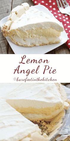 lemon angel pie on a plate with a fork