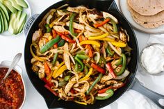 an easy chicken fajitas recipe in a skillet