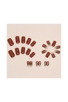 Brown Press on Nails Medium Square Fake Nails with Exquisite Leaves Design Full Cover Press ons Artificial Acrylic False Stick on Nail for Women Girls Daily Wear Wedding Manicure 24Pcs