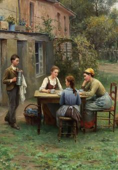 a painting of three women sitting at a table