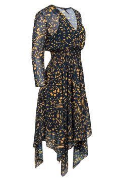 Maje is ready to add some fun to your fall dress collection! This dress has a bold spotted print that will turn heads all fall long. It features a smocked waist detail at the waist that will complement your silhouette. Throw on an oversized blazer and riding boots with this dress and be the fashionista that you were born to be! Size L (Maje 3) 100% Polyester Lined Pullover Surplice neckline Long sleeves Smocked detailed waistline Bust 34" Waist 22" Shoulder to hem 41" Shoulder to hem 50" Casual Midi Dress With Elastic Waistband For Fall, Smock Midi Dress For Fall, Smocked Midi Dress For Fall, Multicolor Smock Dress For Fall, Casual Fall Midi Dress With Smocked Back, Chic Smock Midi Dress For Fall, Elastic Waistband Dress For Fall Daywear, Fall Dress With Elastic Waistband For Daywear, Fall Daywear Midi Dress With Smocked Back