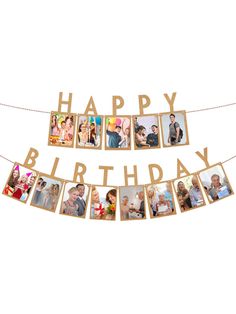 a happy birthday banner with photos on it