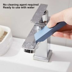 Description: Due to the strong cleaning power of this limescale eraser, it can effectively rust and stains from pots, pans, faucets or other items. Besides, with its angled design, it can effectively clean crevices. Since this limescale eraser has good scratch resistance, it will not damage your cookware. It is also very lightweight, which is easy to carry and move and is a great helper in the kitchen and bathroom. It is constructed of rubber material. The length of this product is 8cm and the w Clean Lime Build Up Faucets, Remove Water Stains, Stove Black, Rust Remover, Rust Removers, Kitchen Surfaces, Kitchen Cleaner, Kitchen Cleaning Supplies, Stainless Steel Bathroom