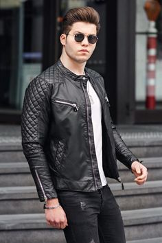 Black Cafe Racer, Quilt Jacket, Pompadour, Genuine Leather Jackets, Brands Outlet, Biker Jacket, Cafe Racer, Vest Jacket, Coats Jackets