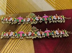 Handmade and handcrafted anklets or payal Making time 10 days approximately. Kundan Payal, Anklet Set, Jewelry Kundan, Pearl Earring Set, Banarsi Saree, Jhumki Earrings, Indian Earrings, Saree Look, Chiffon Saree