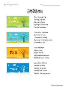 four seasons worksheet for students to practice their writing and spelling skills with pictures