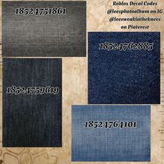 Decals by me, graphics are not by me! Royal High Denim Patterns, Rh Denim Patterns, Royale High Fabrics Code, Denim Pattern Royale High, Jeans Royale High, Decals For Royal High, Royale High Fishnet Pattern, Royale High Denim Pattern, Jean Pattern Royale High