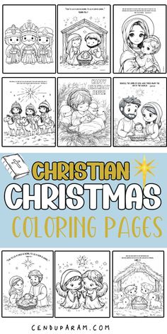 christmas coloring pages for children with the words,'christian christmas coloring pages'in yellow and