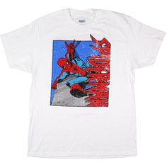 Swing into action and showcase your love for the web-slinger with this distinctive and stylish tee. The web-slinging hero design gives the shirt a vintage, worn-in look, adding a touch of amazingity to your Spider-Man fandom. Made from great material, this tee offers a comfortable fit for all-day wear. Whether swinging through the city or chilling with friends, this shirt ensures you stay cool and stylish. Superhero White Cotton T-shirt, White Cotton Superhero T-shirt, White Superhero Cotton T-shirt, Hero Design, Web Slinger, Prince Purple Rain, Spring Into Action, Man Thing Marvel, Black Graphic Tees