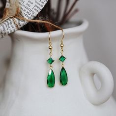 Emerald Earrings Dangle, Green Bridesmaid Accessories, Antarctic Empire, Technoblade Cosplay, Howls Moving Castle Earrings, Emerald Earring, Emerald Green Necklace, Anime Earrings, Emerald Earrings Drop