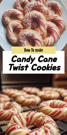 candy cane twist cookies on a cooling rack with text overlay that reads how to make