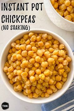 two bowls filled with instant pot chickpeas