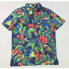 Take A Piece Of The Tropics With You Wherever You Go With This Polo Ralph Lauren Men Classic Fit Hawaiian Tropical Parrot Graphic Polo Shirt In Size M. This Colorful Shirt Features A Collared Neckline And Button Closure, Making It A Great Choice For Travel, Activewear, Or Casual Occasions. Made From 100% Cotton Jersey Material, It's Both Breathable And Easy To Care For, With A Medium Fabric Wash That Keeps It Looking Fresh. The Shirt Is Adorned With Embroidered Logos And A Fun Parrot Graphic Tha Tropical Parrot, Men Classic, Ralph Lauren Shirt, Polo Ralph Lauren Mens, Golf Shirts, Ralph Lauren Men, Summer Wardrobe, Parrot, Polo Ralph