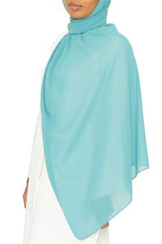 Essential Hijab Sea Breeze | Al Shams Abayas 9 Modest Chiffon Hijab For Eid, Solid Color Chiffon Hijab In Modest Style, Solid Chiffon Hijab Modest Style, Eid Georgette Shawl, Modest Solid Color Chiffon Hijab, Blue Semi-stitched Chiffon Dupatta, Georgette Hijab Colours, Blue Long Sleeve Modest Khimar, Garment Workers