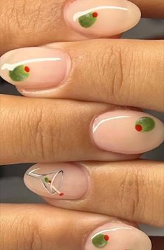 Little olive designs for your nails :) Red Chili Pepper Nails, Red Festival Nails, Martini Nail Art, A Toni Bit Older, Martini Glass Nails, Bartender Nails, European Nails, Doll Activities, Martini Nails