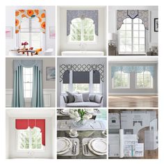 a collage of different rooms with windows and curtains