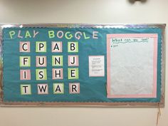 a bulletin board with words and pictures on it