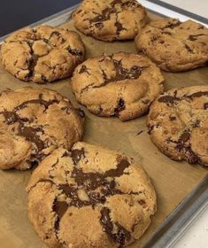 chocolate chip cookies on a tray ready to be eaten