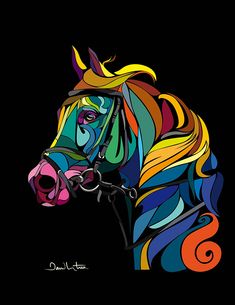 a colorful horse's head on a black background