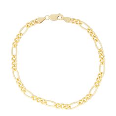 Simple yet distinctive, this 14k gold-filled figaro chain bracelet adds a unique accent to your everyday wardrobe. Simple yet distinctive, this 14k gold-filled figaro chain bracelet adds a unique accent to your everyday wardrobe. Metal: 14k gold filled Length: 8.5 in. Chain width: 4.6 mm Plating: 14k gold Packaging: velvety pouch Finish: polished Chain type: figaro Please note, due to the high value of this item, a signature may be required upon delivery. Size: 8.5". Gender: male. Age Group: adu Yellow Gold Plated Figaro Chain Bracelet, Gold Plated Figaro Chain Bracelet, Yellow Gold Figaro Chain Bracelet With Rectangular Links, Yellow Gold Figaro Chain Bracelet, Yellow Gold Figaro Chain Link Bracelet, Classic Gold Figaro Chain Bracelet, Gold-plated Figaro Chain Link Bracelet, Classic Figaro Chain Bracelet With Oval Links, Classic Figaro Chain Gold Bracelet