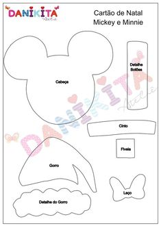 paper cut out of mickey mouse's head with the name minnie in spanish and english