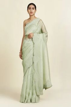 Shop for Oshi By Shikha Green Pre-draped Saree With Sequin Embroidered Blouse for Women Online at Aza Fashions Designer Green Pre-draped Saree With Embroidered Border, Elegant Cotton Silk Pre-draped Saree With Embroidered Border, Designer Pre-draped Organza Saree With Embroidered Border, Designer Organza Pre-draped Saree With Embroidered Border, Fitted Pre-draped Saree With Embroidered Border For Party, Traditional Draped Organza Saree With Embroidered Border, Elegant Cotton Silk Saree With Embroidered Border, Elegant Organza Blouse Piece With Embroidered Border, Elegant Green Blouse With Chikankari Embroidery