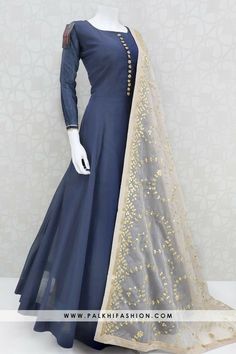 One day I'll wear this to one of my friend's marriage Blue Silk Outfit, Designer Dresses Couture, Gota Work, Long Dress Design