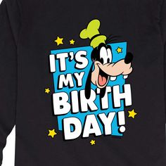 Mickey & Friends - Goofy It's My Birthday - Youth Long Sleeve Graphic T-Shirt - Celebrate the essence of Disney's Disney with officially licensed apparel featuring unique designs crafted exclusively by Hybrid Apparel. Each piece brings beloved characters, iconic imagery, and memorable moments to life, offering Disney fans a one-of-a-kind way to showcase their passion. Disney Boys, It S My Birthday, It's My Birthday, Kids Clothes Boys, Top Graphic Tees, Boys Long Sleeve, Memorable Moments, Its My Birthday, Fabric Names