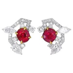 GRS Certified 1.63 Carat Burmese No Heat Pigeon Blood Ruby and Diamond Earrings For Sale at 1stDibs Ruby And Diamond Earrings, Ruby Earring, Blood Ruby, Ruby Earrings Studs, Diamond Jewelry Necklace, Ruby Earrings, Swarovski Crystal Earrings, No Heat, Diy Hair Bows