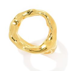 You'll love the eye-catching openwork design of this MAYAMAR circle ring. Crafted in 24K yellow gold plated brass, it has high polished and hammered finishes that deliver beautiful gleam and texture. Pair with bracelet 203-306 and earrings 203-307 for a stunning look. Modern Gold Open Circle Ring, Elegant Gold Open Circle Ring, Gold Plated Open Wide Band Ring, Circle Ring, Gold Finish, Gold Tones, Gold Plate, Ring Size, On Sale