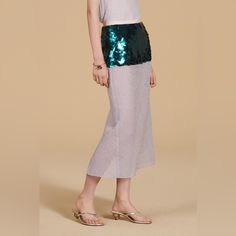 Nwt Zara Studio Collection Sequined Contrast Sequin Skirt Limited Edition Size S Dusty Mauve, Sequin Appliques, Zara Skirts, Swimwear Accessories, Skirt Top, Linen Shirt, Green And Purple, Shapewear, Jacket Dress