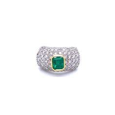 For Sale on 1stDibs - A beautiful emerald ring dated 1960, handmade in Italy in 18k white Gold showcasing a Natural Colombian emerald cut Emerald in the center weighing approx. Gold Cocktail Ring, Gold Cocktail, Colombian Emeralds, Emerald Diamond, Emerald Ring, Cocktail Rings, Emerald Cut, Stone Color, Gold Diamond