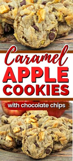 caramel apple cookies with chocolate chips are the perfect treat for fall and winter they're so good to eat