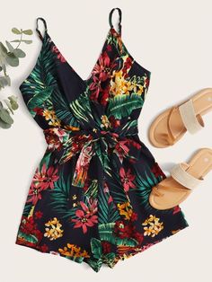 Summer Jumpsuits, Romper Women, Cute Graphic Tees, Jumpsuit Summer, Tropical Leaf