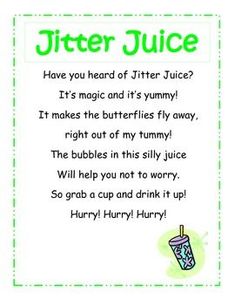 a poem written in green and white with an image of a juice cup on it