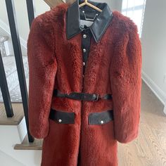 Sonia Rykiel Coat Faux Fur Coat. Originally $2,520 Such A Gorgeous Coat. Very Warm And Stylish! Size 36/Us 4. Color Is A Rust With Black Leather Detail. Brand New Never Worn. Designer Fitted Fur Coat With Faux Fur Trim, Fitted Designer Fur Coat With Faux Fur Trim, Designer Fur Coat For Fall, Designer Fitted Fur Coat For Fall, Chic Leather Fur Coat For Work, Designer Fur Coat For Fall Formal Events, Designer Fitted Outerwear With Faux Fur Lining, Fitted Fur Coat With Faux Fur Lining For Work, Luxury Fitted Fur Coat For Fall