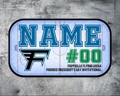 a hockey sticker with the name and number for personalized sports items on it