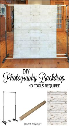 an image of a white backdrop with text that reads diy photography backdrop no tools required