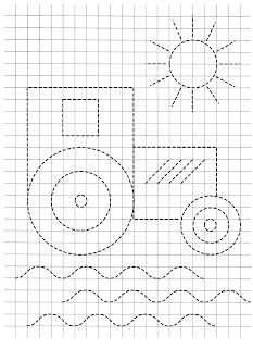 a cross stitch pattern with a train on the front and side, as well as an outline