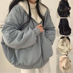 Great shopping ideas for Women'S Thickened, Autumn, Winter, Hooded Autumn And Winter Hooded Warm Parka Uk , Women's Coats, Jackets & Vests Black Fleece Jacket, Korean Fashion Casual, Bodycon Floral Dress, Fashion Aesthetics, Short Sleeve Pattern, Cotton Coat, Moda Vintage, Different Outfits, Black Fleece