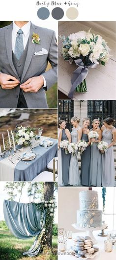 the color scheme for this wedding is gray, white and grey with some blue accents