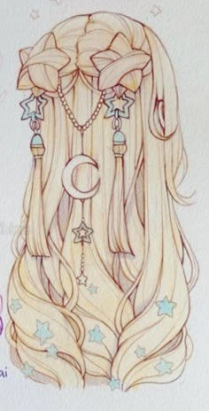 a drawing of a girl with long blonde hair and stars on it's head