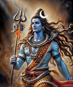 a painting of a hindu god holding a staff