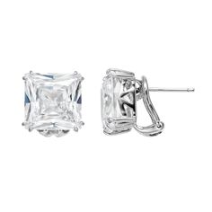 A prominent princess-cut cubic zirconia accents these stud earrings for an illuminating look. Sure to give your outfit extra sparkle, these sterling silver earrings are eye-catching. Comes in a gift box.EARRING DETAILS Length: .51 in. Backings: omega Metal: rhodium-plated sterling silver CUBIC ZIRCONIA DETAILS Cut: princess Setting: prong  Size: One Size. Color: White. Gender: female. Age Group: adult. Elegant Square Cut Cubic Zirconia Earrings, Sterling Silver Princess Cut Earrings With Diamond Accents, Diamond White Radiant Cut Cubic Zirconia Earrings, Princess Cut Cubic Zirconia Earrings With Diamond Cut, Square Cut Cubic Zirconia Earrings With Diamond Accents, Radiant Cut Cubic Zirconia Earrings Fine Jewelry, Radiant Cut Cubic Zirconia Diamond Cut Earrings, Sterling Silver Square Cut Earrings With Prong Setting, Princess Cut Diamond Accented Sterling Silver Earrings